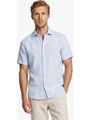 Nautica Erkek Mavi Regular Fit Kısa Kollu Keten Gömlek W65100T.4SU