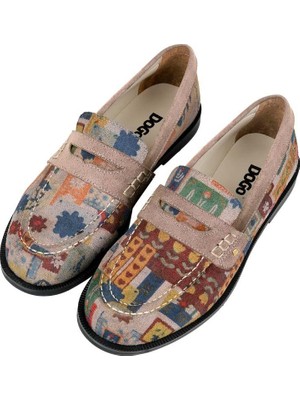 Dogo Kadın Vegan Deri Krem Loafer - Anatolian Patterns Tasarım