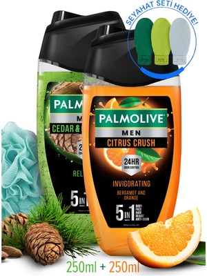 Palmolive Erkek Duş Jeli Seti 250 ml Sedir Ağacı ve Kakule Kokusu&bergamot ve Portakal Kokusu + Seyahat Kiti Hediye
