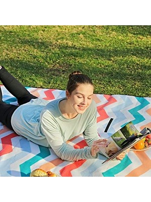 Vuralsin38 Picnic Blanket, 200 x 200 Cm, Beach Blanket For Camping,, Yard, With Waterproof Backing, Foldable, Red Wave Pattern GCM70KW