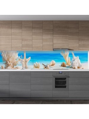 Vuralsin38 Mutfak Tezgah Arası Folyo Kaplama Folyosu Deniz Kabukları 60X400 cm