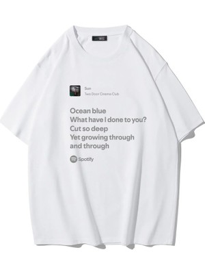 Brz Collection Unisex Oversize Two Door Cinema Club - Sun T-Shirt (Beyaz)