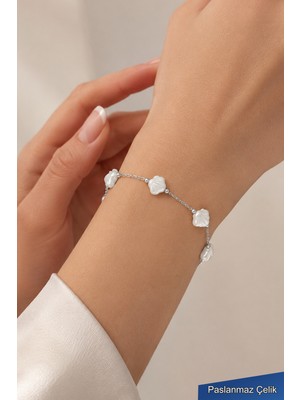 Trend Collection Paslanmaz Çelik Deniz Kabuğu Figürlü Kadın Bileklik Gümüş Renk Zarif Zincir Bileklik