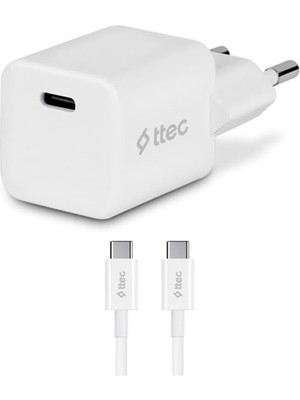 Vuralsin38 Smart Charger Pro Pd 20W Şarj Aleti (Type-C Şarj Adaptörü + Type-C To Type-C Kablo) BEYAZ-2SCP01CB