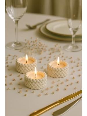 Vuralsin38 Örgü Desenli 3’lü El Yapımı Mumluk Seti – Tealight Uyumlu Modern & Doğal Dekoratif Aksesuar + Tealight Mum Hediyeli