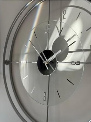 Vuralsin38 Metaquartz Aksesuar Büyük Boy -Gümüş - Laclock Konikli - Şeffaf Tamperli Cam - Kırılmaz Metal Duvar Saati Gri 75 x 50