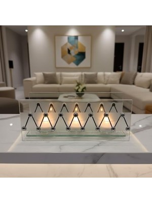Vuralsin38 Cam Dekoratif Zikzak Tasarımlı Şamdan 20X9 cm | Tealight ve Banyo Düzenleyici | Modern Ev Ofis Masaüstü Aksesuar