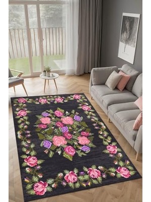 Vuralsin38 Adeya Karabağ Şönil Kaymaz Doğal Pamuk Tabanlı Yıkanabilir Antibakteriyel Çevre Dostu Salon Halısı 140X200