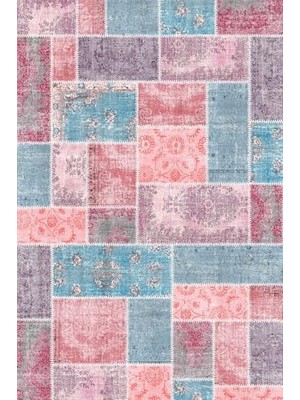 Vuralsin38 Samen Patchwork Şönil Kaymaz Doğal Pamuk Tabanlı Yıkanabilir Antibakteriyel Çevre Dostu Salon Halısı 140X200