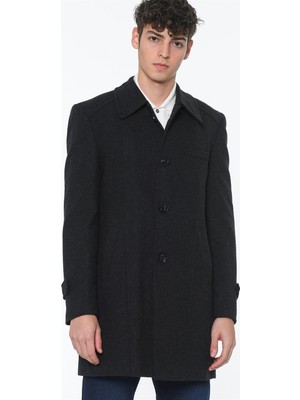 PLT7226 Dewberry Battal Palto-Desenli Siyah