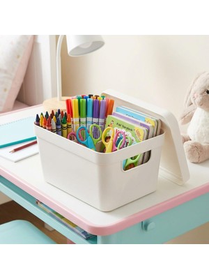 Selka Home Kapaklı Organizer Kutu Ekru Renkli Çok Amaçlı Kullanım İçin
