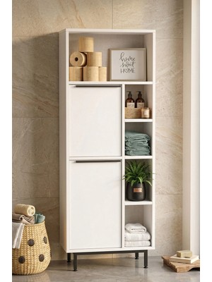 Yurudesign Ocean Banyo Dolabı Çok Amaçlı Dolap 2 Kapaklı Metal Ayaklı Beyaz ON10C-W