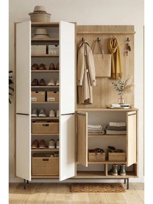 Yurudesign Oasis Modern Portmanto Vestiyer Metal Ayaklı Beyaz 147 cm Genişlik 195 cm Yükseklik OS1-SW