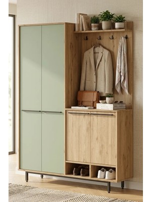 Yurudesign Oasis Portmanto Vestiyer Ayakkabılık Metal Ayaklı Sepet-Ihlamur Yeşili OS1-SY