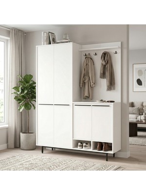 Yurudesign Oasis Portmanto Vestiyer Ayakkabılık Metal Ayaklı Beyaz OS1-W