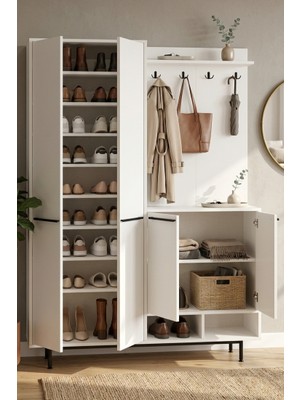 Yurudesign Oasis Portmanto Vestiyer Ayakkabılık Metal Ayaklı Beyaz OS1-W
