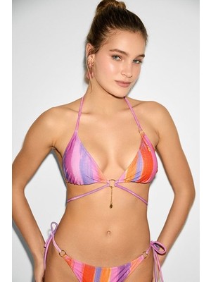 Kom Lain Desenli Simli Kumaş Üçgen Bikini