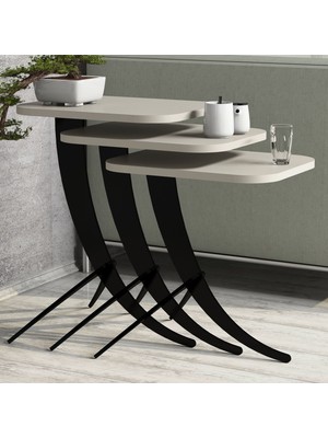 Variant Pion Metal Ayaklı 3 Lü Zigon Sehpa - Krem