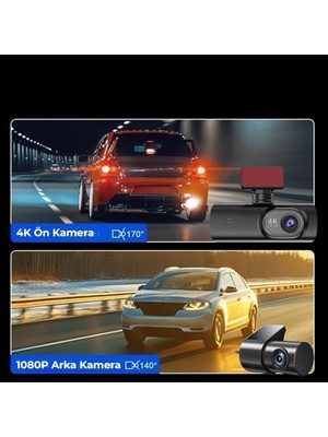 3840 * 2160P Ön ve Arka Kameralı 1.5” IPS Hd Ekran, Wifi ve Ultra Geniş Açılı UHD 4K Akıllı Araç Kamerası CMR110