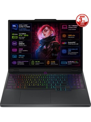 Lenovo Legion 5 15IAX10 Intel Core Ultra 9 275HX 32GB 1TB SSD RTX 5070 8GB (115W) 15.1" 2K WQXGA (2560x1600) OLED 165Hz Freedos Gaming Taşınabilir Bilgisayar 83F00024TR
