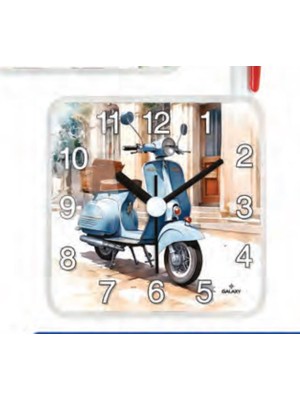 Galaxy Mıknastıslı Nostaljik Motorsiklet Eskitme Desenli Buzdolabı Saati Kare 10 x 10 cm