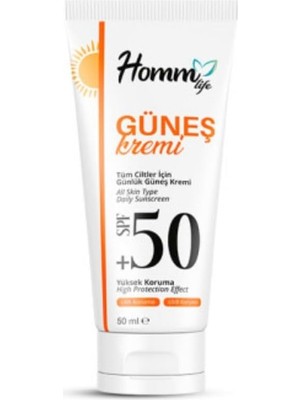 Homm Life Güneş Kremi Tüm Cilt Tonları İçin Yüksek Koruma Etkisi 50 ml Günlük Kullanım