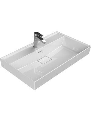 Turkuaz Cerastyle Sharp Etajerli Lavabo 80*48 cm Kolay Temizlik ve Şık Görünüm Sunar
