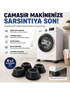 Segy Home Siyah Titreşim Önleyici Çamaşır Makinesi Sarsıntı Azaltıcı Vakumlu Yükseltici Ayak Seti 4'lü Mat Siyah Dayanıklı Malzeme