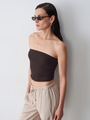 Dilvin 21218 Straplez Top-Koyu Kahve