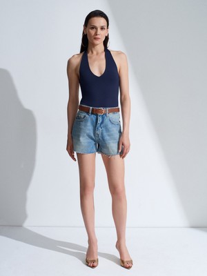 Dilvin 21231 Halter Yaka Bodysuit-K.lacivert