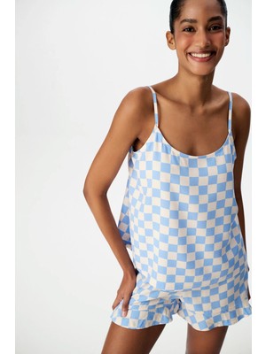 Penti Mavi Blue Gingham Şortlu Pijama Takımı