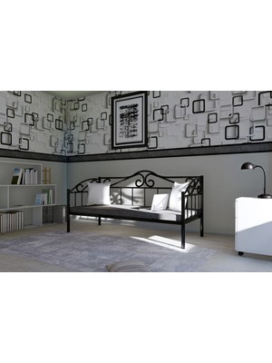 Gözde Mobilya Metalia Siyah Minderli Sedir 180 x 80 cm Modern Tasarım Dayanıklı Yapı ile Konforlu Kullanım