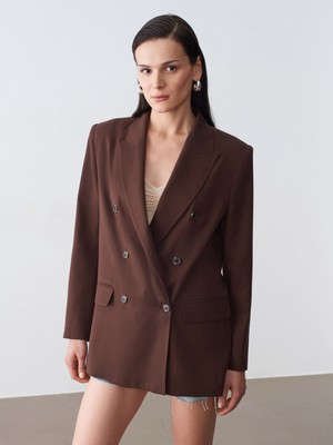 Dilvin 60804 %100 Lyocell Blazer Ceket-Kahve