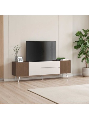 Adore Mobilya Milano 3 Kapaklı 2 Çekmeceli Tv Ünitesi - Vizon/zebra 210X66X44 cm