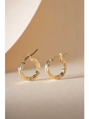 Nereze 925 Ayar Gümüş Gold Kaplama Çizgili 18 mm Şarnel Halka Küpe