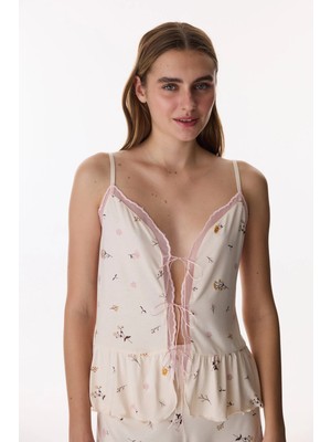 Penti Bej Margot Desenli Atlet Pijama Üstü