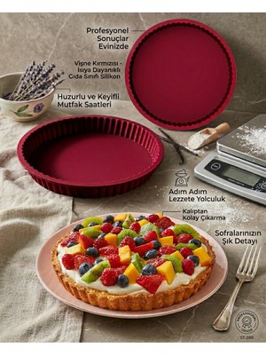 Formzen Silikon Tart ve Pay Kek Kalıbı 28 cm Çap Vişne Çürüğü Yapışmaz Yüzey 3.5 cm Derinlik