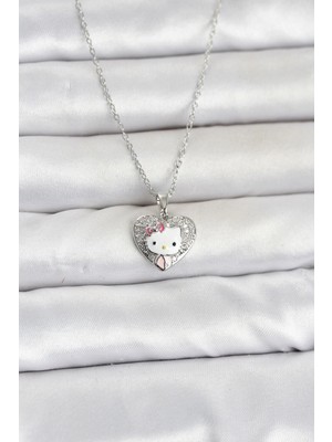 Pileli Store Mey Ithalat® 316L Çelik Zincir Gümüş Renk Kitty Model Kolye