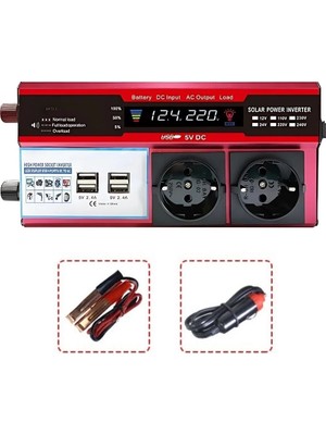 Eco Lounge 12V 2000W Modifiye Sinus Inverter Araç ve Güneş Enerjisi Uyumlu, Çift Usb, Çift Priz ve Çakmaklık