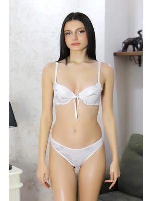 MiraLive Miray- Kadın Destekli Desenli Sütyen Takım Beyaz