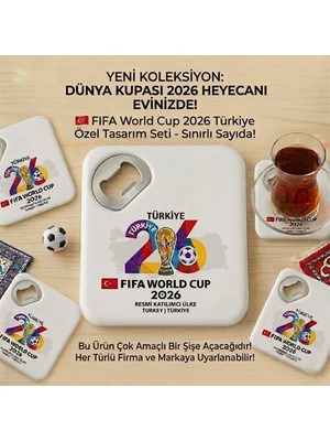 Bfm Dijital Baskı Merkezi Dünya Kupası 2026 Tasarımlı 2’si 1 Arada Bardak Altlığı ve Şişe Açacağı – Türkiye Temalı Çok Amaçlı Hediyelik