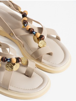 Duxal Shoes Greta Kadın Boncuklu Parmak Arası Sandalet Rahat Taban