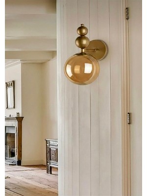 Burenze Modern Bal Camlı Pilli Aplik 1 Adet Tak Çalıştır Aç Kapa Butonlu Kablosuz Eskitme Gold Sarı