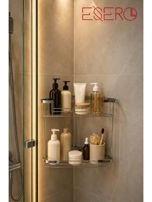 Esero 699 Model Premium Köşe Banyo Rafı 2 Katlı Paslanmaz Çelik Duşakabin Rafı Şampuanlık Banyo Organizer
