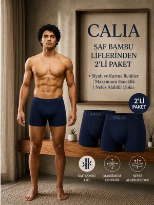 Qulat Calıa Erkek Bambu Boxer 2’li Paket Gri Renk Nefes Alan Esnek Yumuşak Dokulu Boxer