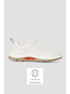 Tunaelli Erkek Beyaz Hakiki Deri Eva Taban Bağcıklı Sneaker Ayakkabı