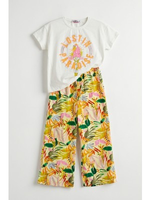 Joy Kids Kız Çocuk Taş Baskılı Günlük Rahat Takım (10-13YAŞ) (Beyaz)