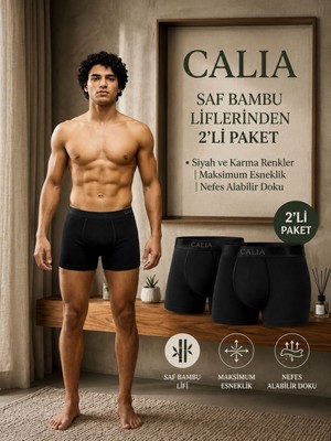 Qulat Calıa Erkek Bambu Boxer 2’li Paket Gri Renk Nefes Alan Esnek Yumuşak Dokulu Boxer