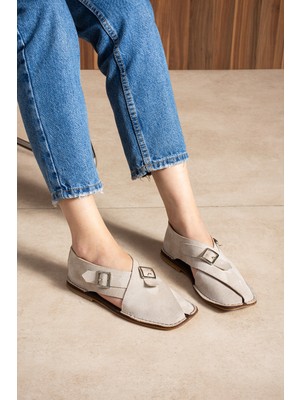Duxal Shoes Cooper Içi Hakiki Deri Süet Kadın Sandalet Tokalı Günlük Rahat Ayakkabı - Babet