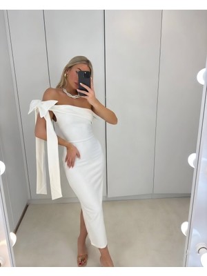 Moda Feminen Beyaz Krep Elbise 582938